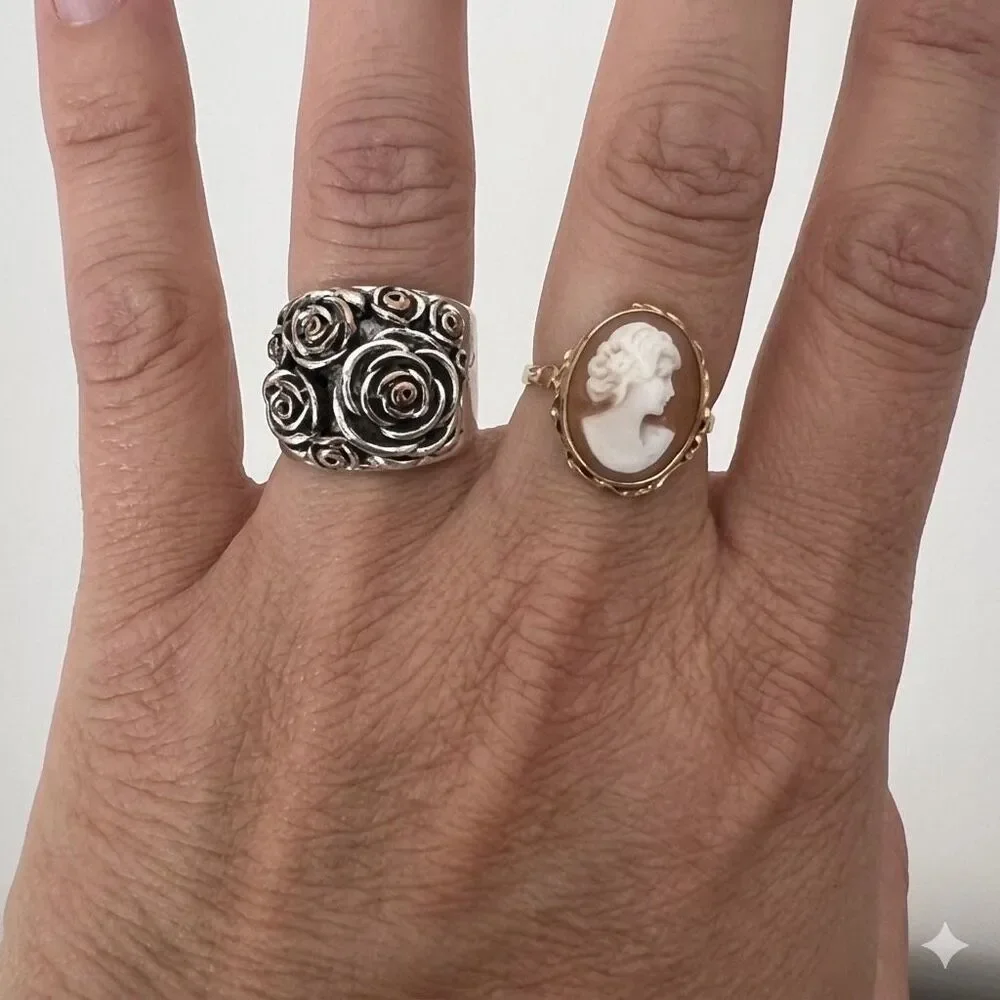 Vintage Sterling Silver Chunky Rose Statement Ring Size 7